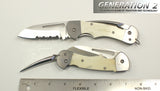 AF300P: Myerchin Gen 2 Captain Folding Knife - Natural Bone Handle - 3/4 Serrated Blade